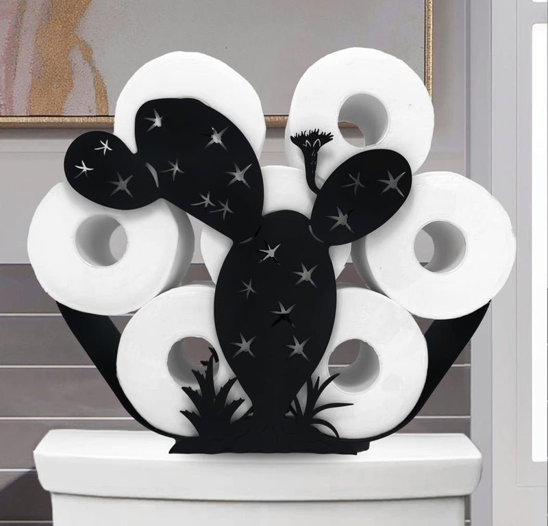 Euiroet Black Cactus Metal Toilet Tissue Holder, Decorative FreeStanding Paper Holder for Bathrooms, Organizer Holds Extra 8 Rolls - Image 2